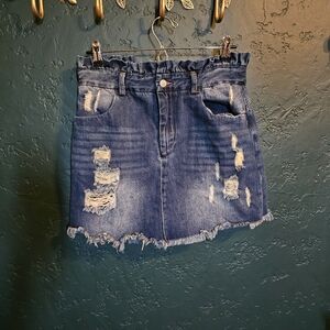 Hayden Distressed Dark Blue Denim Mini Skirt